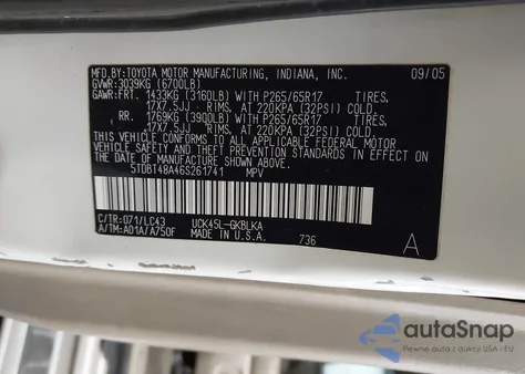 2006 Toyota Sequoia Limited V8 from USA, damaged, VIN 5TDBT48A46S261741